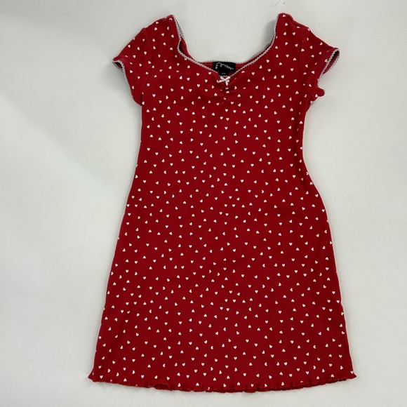 Lot/bundle of 3 dresses- Jean dress, red with hearts, stripe dress -Sz 7/8 - Picture 5 of 8